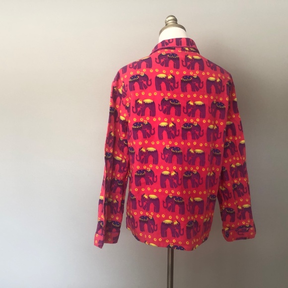 Sleep Shirt Medium Elephants Pink Purple Flannel Button Front - Picture 6 of 9